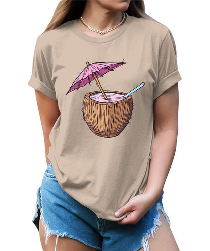 Summer Beach Umbrella Coconut Graphic Tees For Women