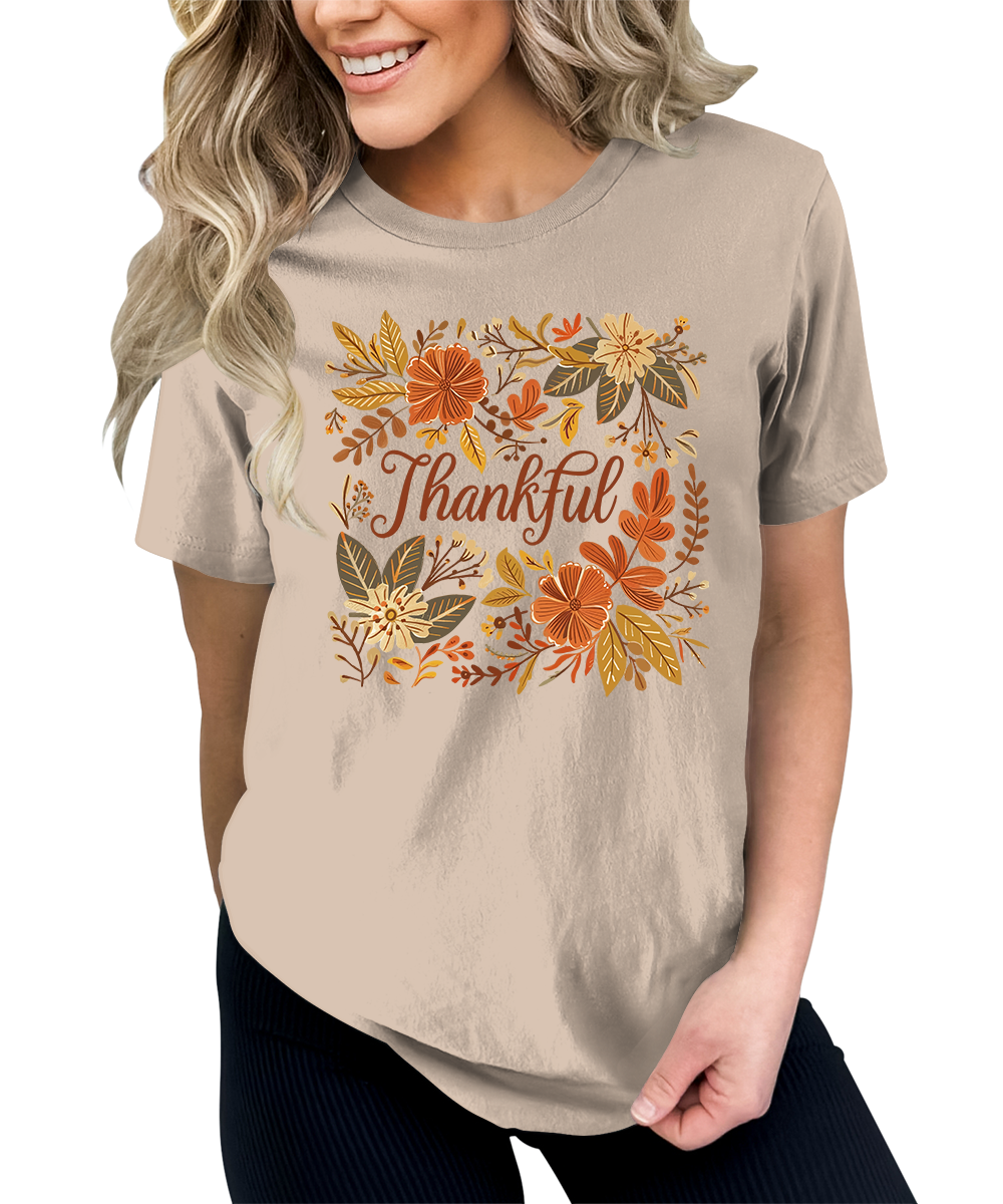 Thankful Floral Fall Graphic Tees for Women