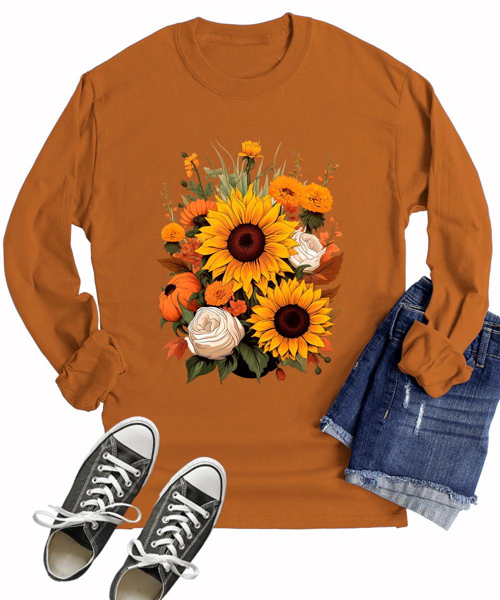 Sunflower Pumpkin Fall Long Sleeve T-Shirt