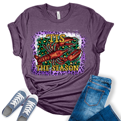 Tis The Season T Shirt Mardi Gras Shirts for Women Crawfish Graphic Tees