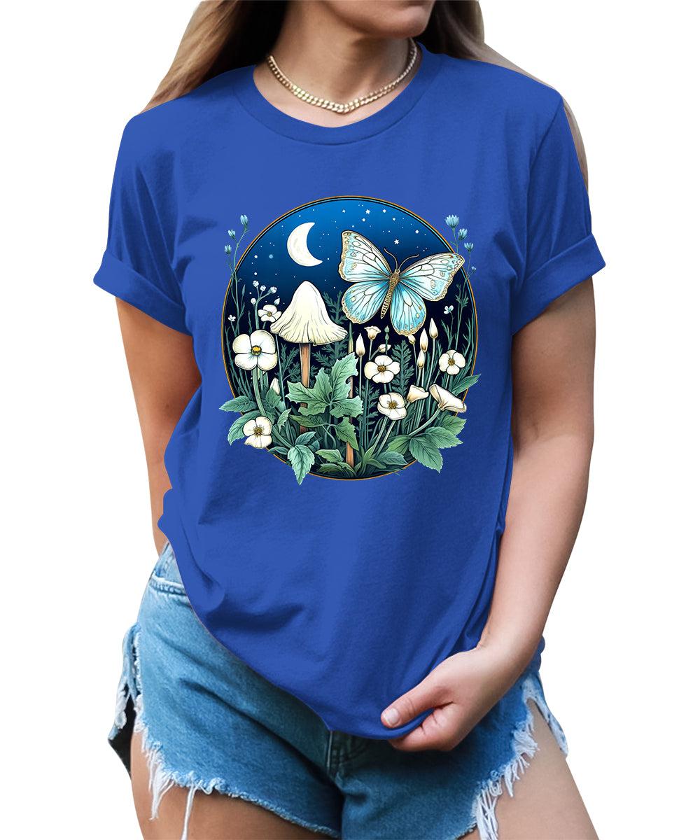 Trendy Butterfly Mushroom Moon Flowers Graphic Tees For Women