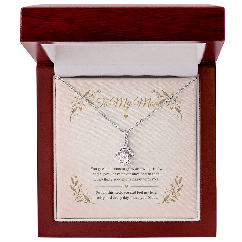 To My Mom Roots And Wings Alluring Beauty necklace - 14K White Gold Finish Luxury Box
