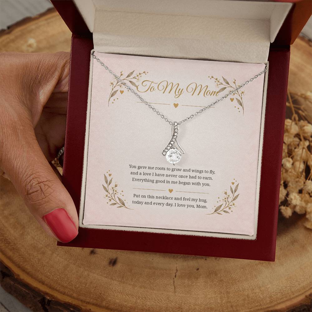 To My Mom Roots And Wings Alluring Beauty necklace - 14K White Gold Finish Luxury Box