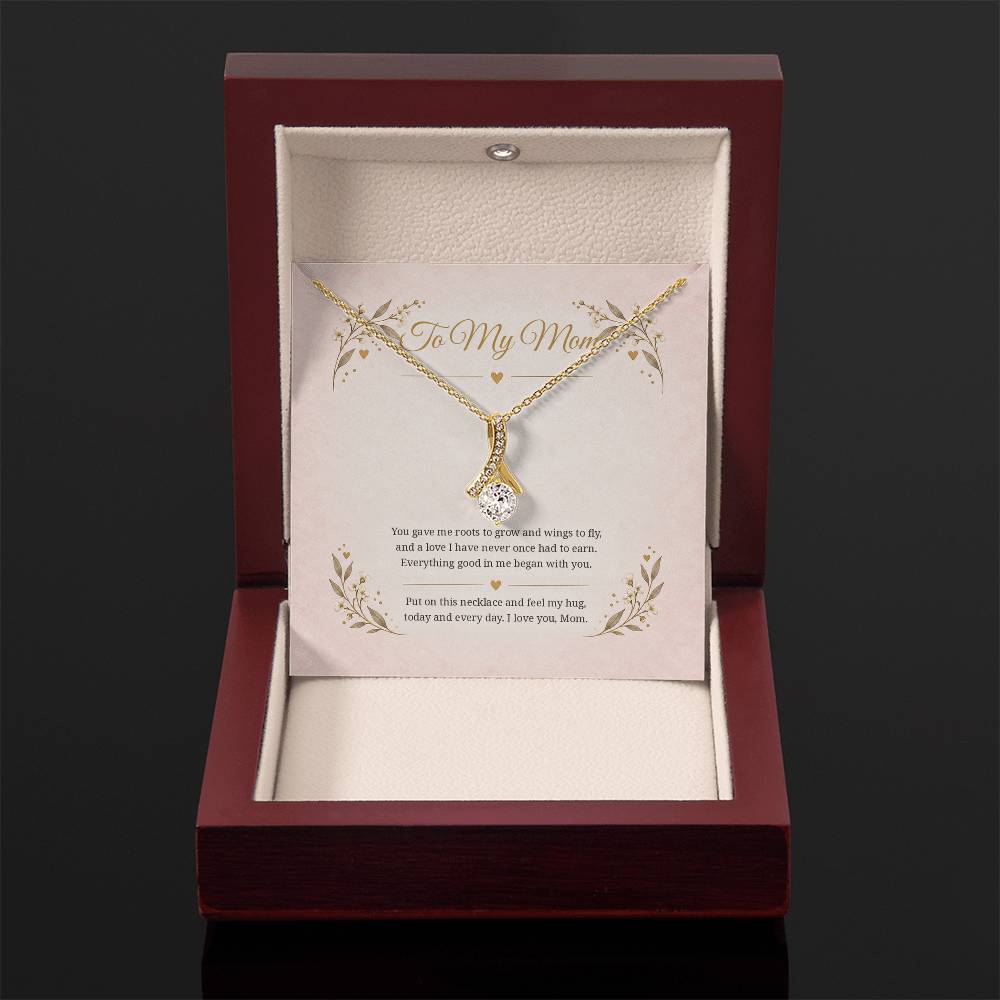 To My Mom Roots And Wings Alluring Beauty necklace - 18K Yellow Gold Finish Luxury Box