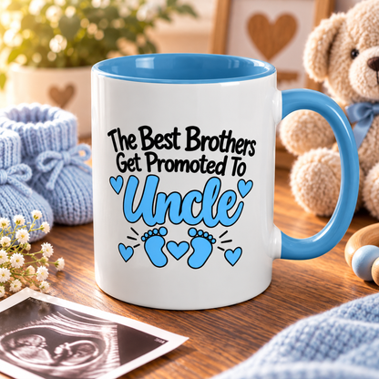 The Best Brothers Get Promoted To Uncle Mug - New Uncle Pregnancy Announcement Gift - 11oz Light Blue Accent Coffee Mug