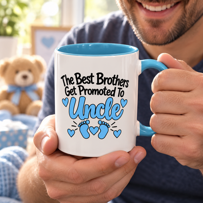 The Best Brothers Get Promoted To Uncle Mug - New Uncle Pregnancy Announcement Gift - 11oz Light Blue Accent Coffee Mug