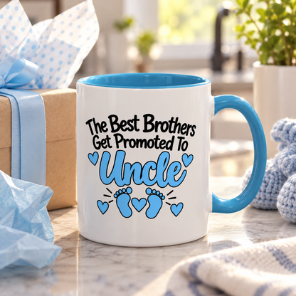The Best Brothers Get Promoted To Uncle Mug - New Uncle Pregnancy Announcement Gift - 11oz Light Blue Accent Coffee Mug