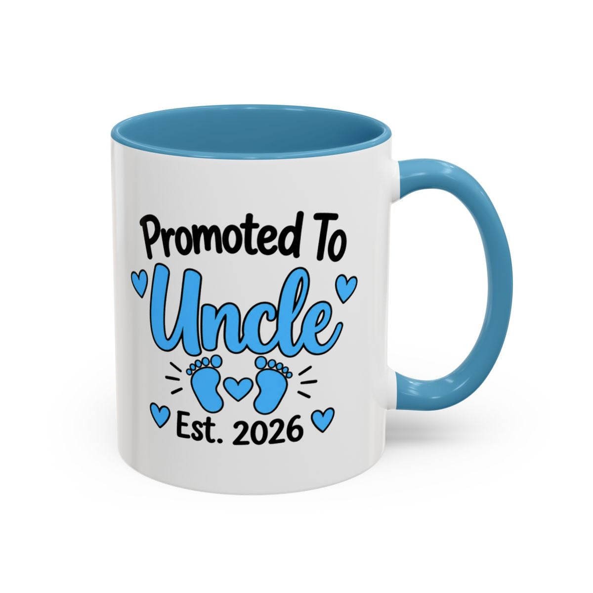 Promoted To Uncle Est. 2026 Mug - New Uncle Pregnancy Announcement Gift - 11oz Light Blue Accent Coffee Mug