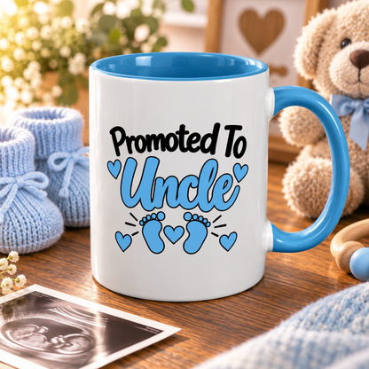 Promoted To Uncle Mug - New Uncle Pregnancy Announcement Gift - 11oz Light Blue Accent Coffee Mug