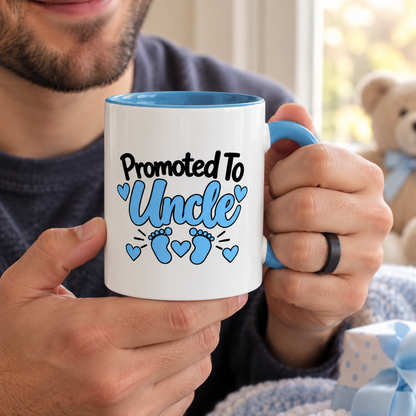 Promoted To Uncle Mug - New Uncle Pregnancy Announcement Gift - 11oz Light Blue Accent Coffee Mug