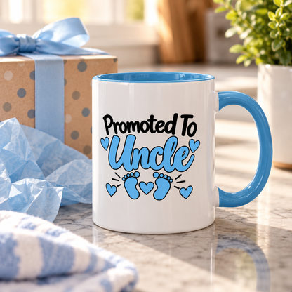 Promoted To Uncle Mug - New Uncle Pregnancy Announcement Gift - 11oz Light Blue Accent Coffee Mug