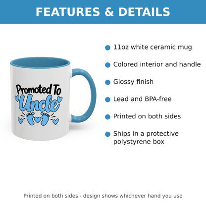 Promoted To Uncle Mug - New Uncle Pregnancy Announcement Gift - 11oz Light Blue Accent Coffee Mug