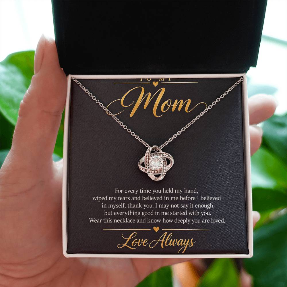 To My Mom Necklace - Love Always - 14K White Gold Finish / Standard Box with message card in hand