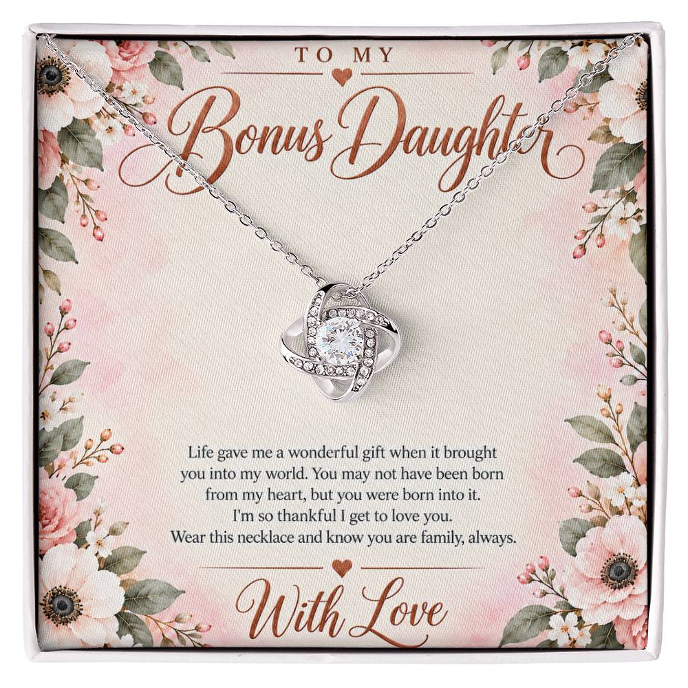 Bonus Daughter Necklace - Born Into My Heart - 14K White Gold Finish / Standard Box