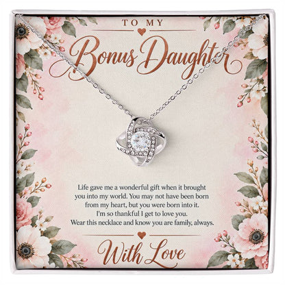 Bonus Daughter Necklace - Born Into My Heart - 14K White Gold Finish / Standard Box