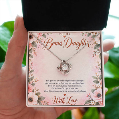 Bonus Daughter Necklace - Born Into My Heart - 14K White Gold Finish / Standard Box with message card in hand