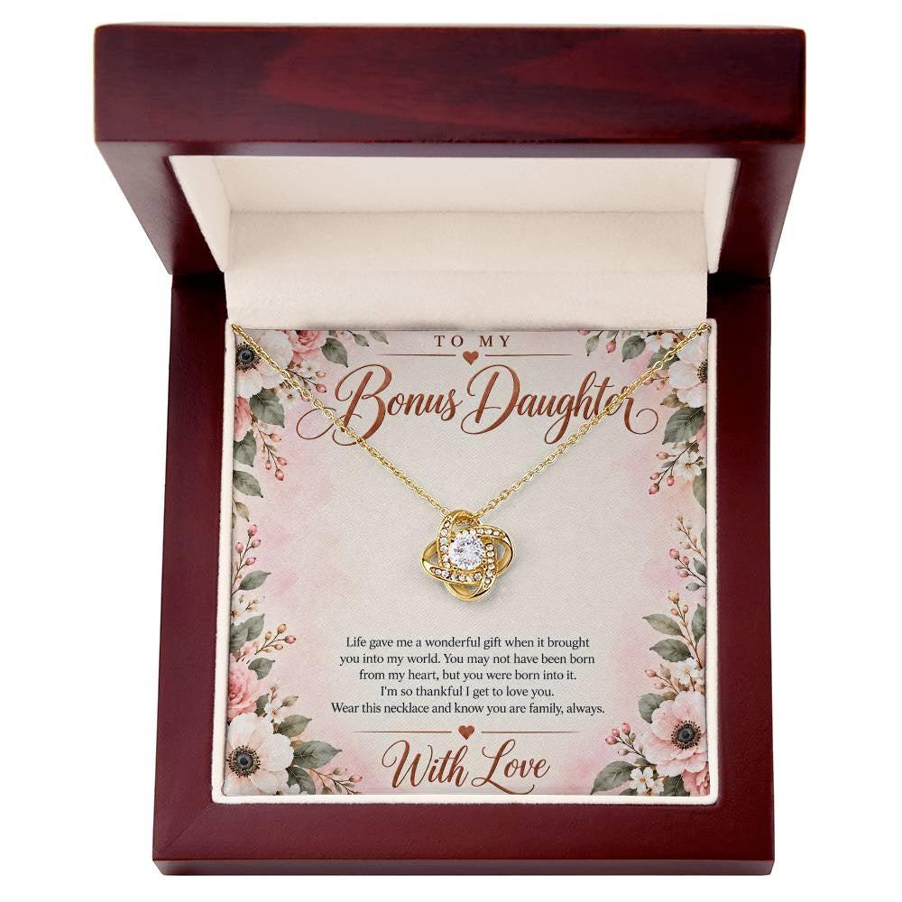 Bonus Daughter Necklace - Born Into My Heart - 18K Yellow Gold Finish / Luxury Box