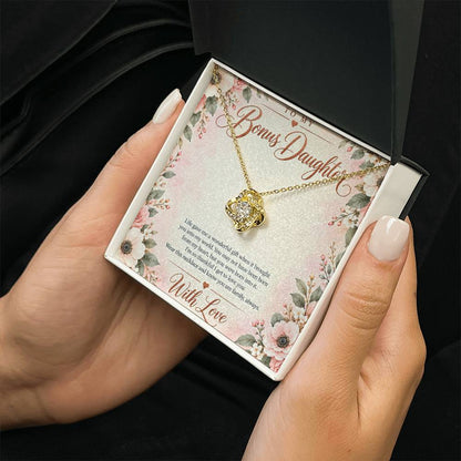 Bonus Daughter Necklace - Born Into My Heart - 18K Yellow Gold Finish / Standard Box with message card in hand