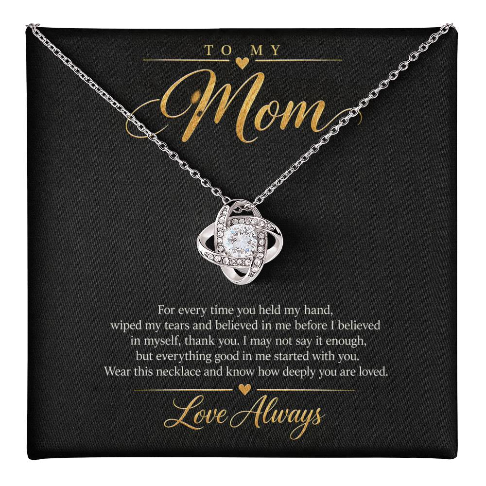 To My Mom Necklace - Love Always - message card close-up, White Gold Finish