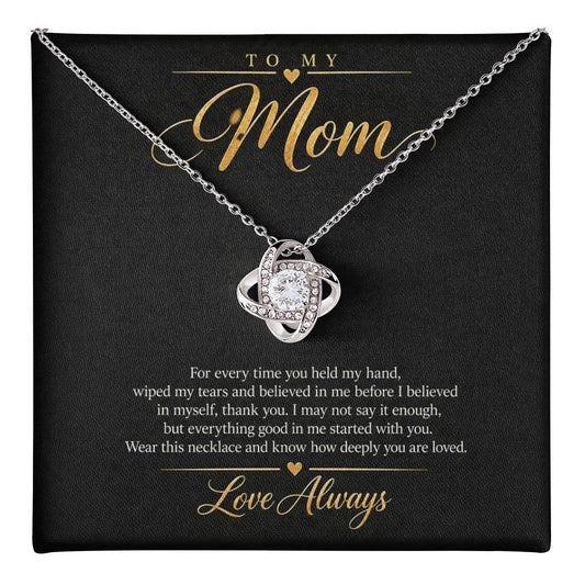 To My Mom Necklace - Love Always - message card close-up, White Gold Finish