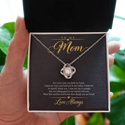 To My Mom Necklace - Love Always - White Gold Finish / Standard Box with message card in hand