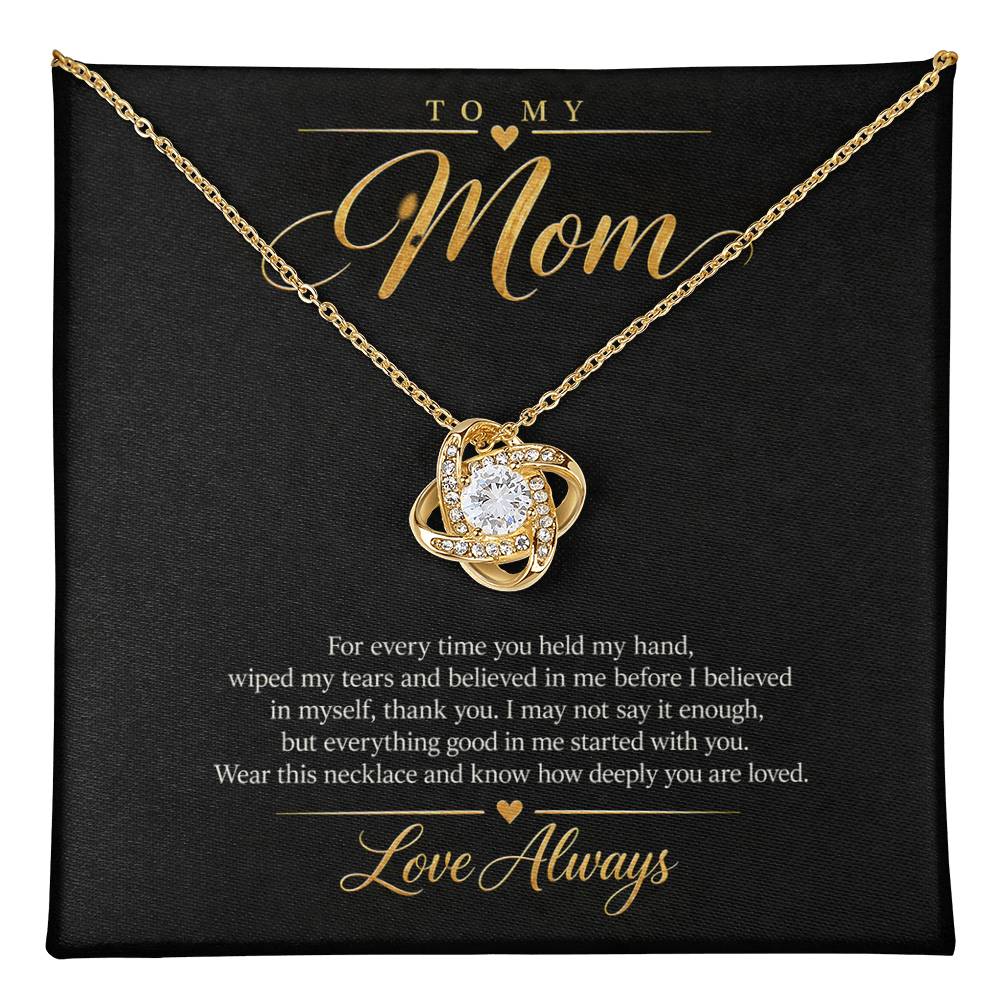 To My Mom Necklace - Love Always - message card close-up, Yellow Gold Finish