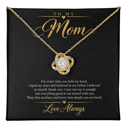 To My Mom Necklace - Love Always - message card close-up, Yellow Gold Finish