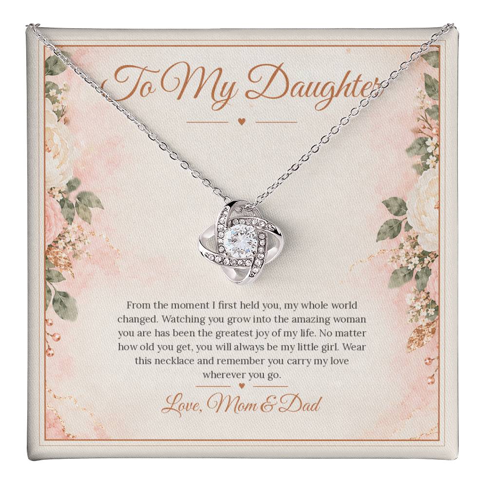 To My Daughter Necklace - My Little Girl - message card close-up, White Gold Finish