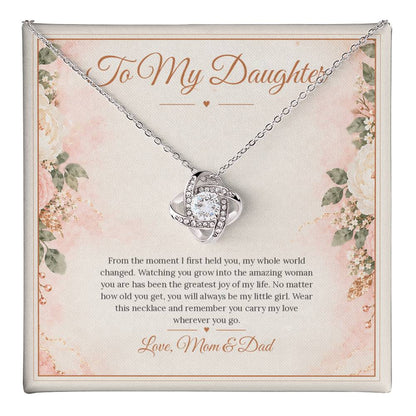 To My Daughter Necklace - My Little Girl - message card close-up, White Gold Finish