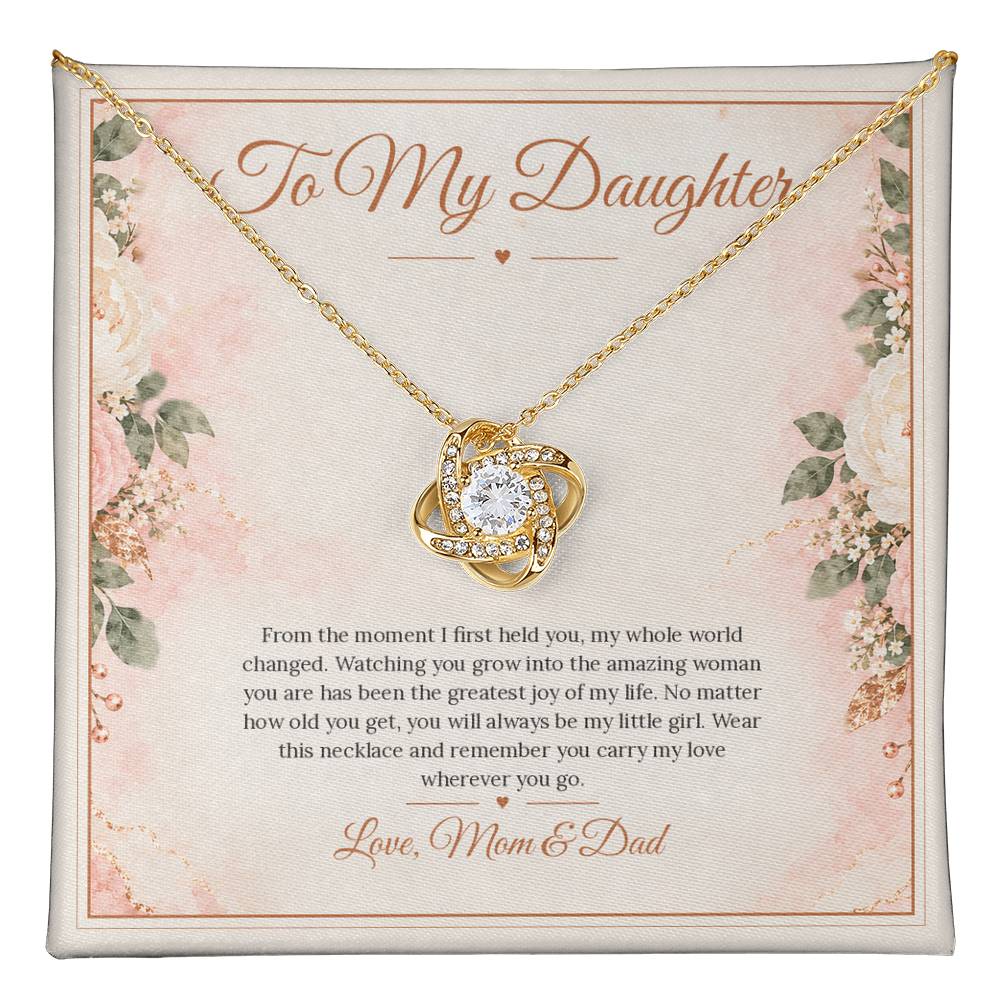 To My Daughter Necklace - My Little Girl - message card close-up, Yellow Gold Finish