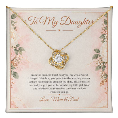 To My Daughter Necklace - My Little Girl - message card close-up, Yellow Gold Finish