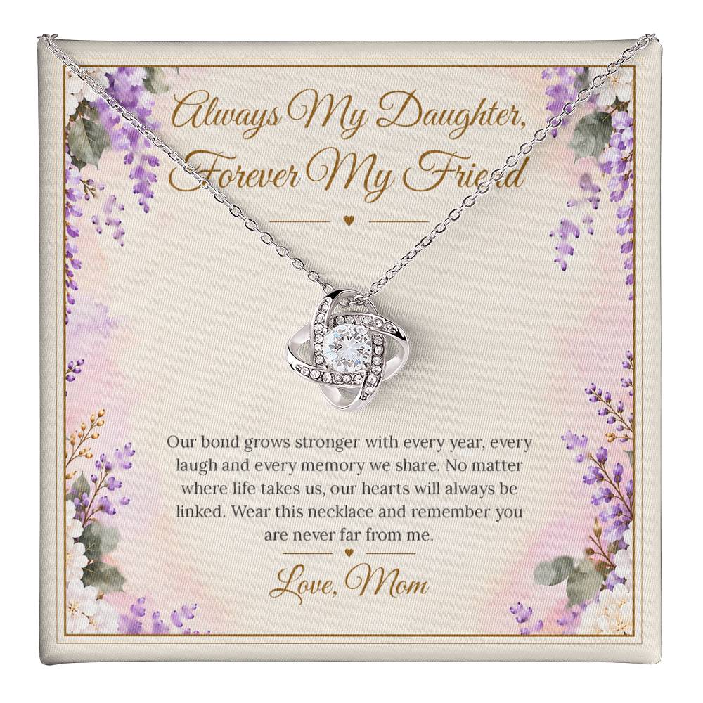 Mom and Daughter Necklace - Forever My Friend - message card close-up, White Gold Finish