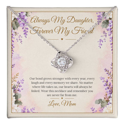 Mom and Daughter Necklace - Forever My Friend - message card close-up, White Gold Finish
