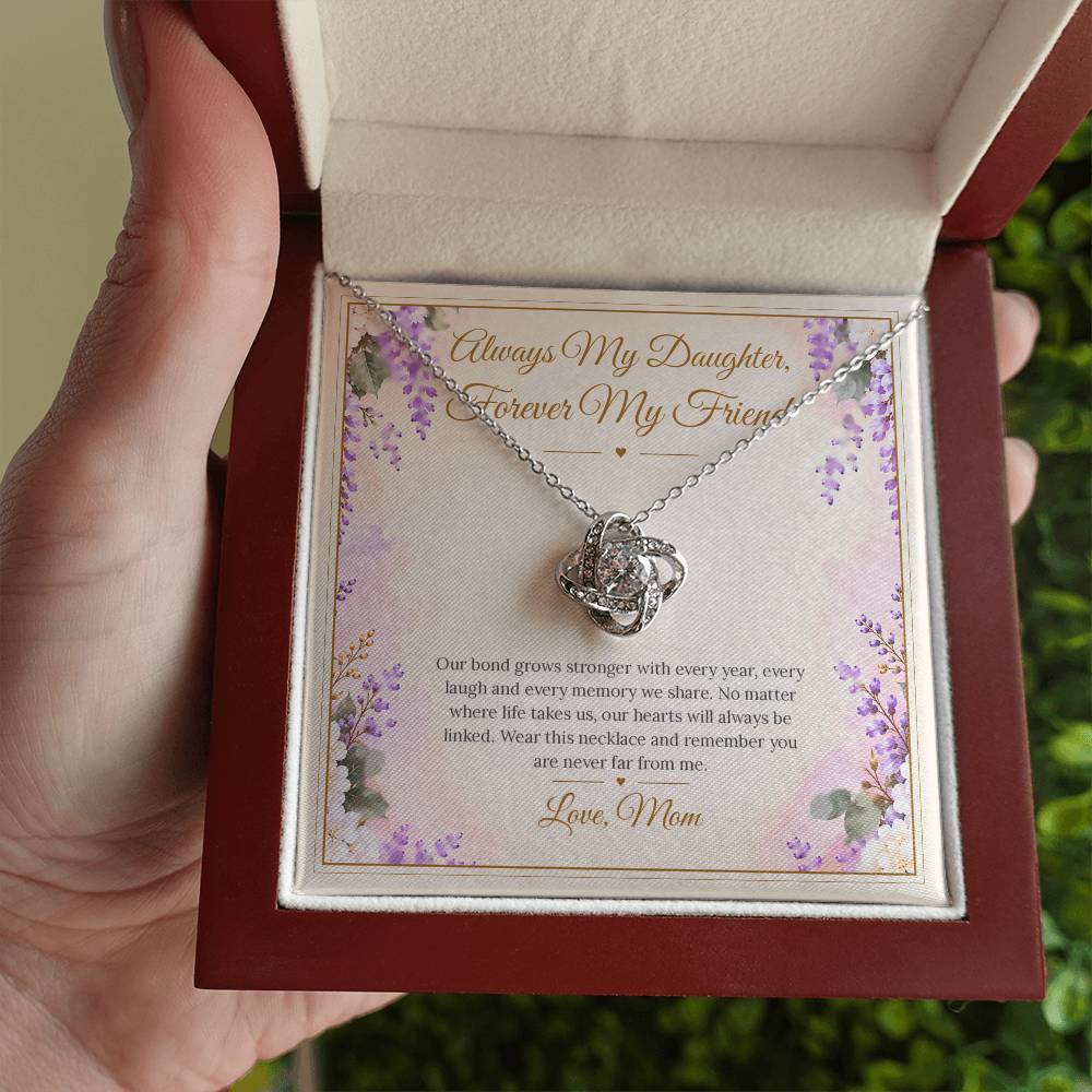 Mom and Daughter Necklace - Forever My Friend - White Gold Finish / Luxury Box with message card in hand