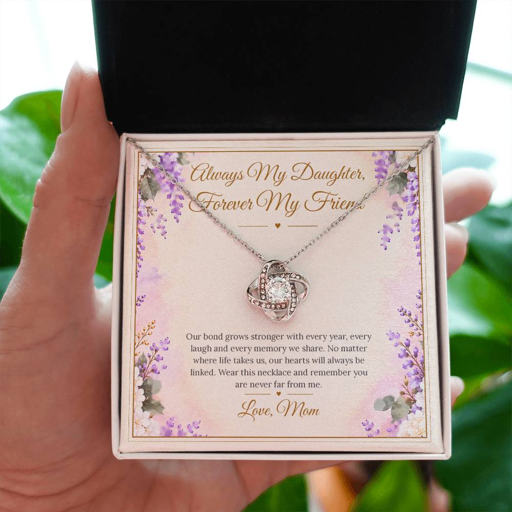 Mom and Daughter Necklace - Forever My Friend - White Gold Finish / Standard Box with message card in hand