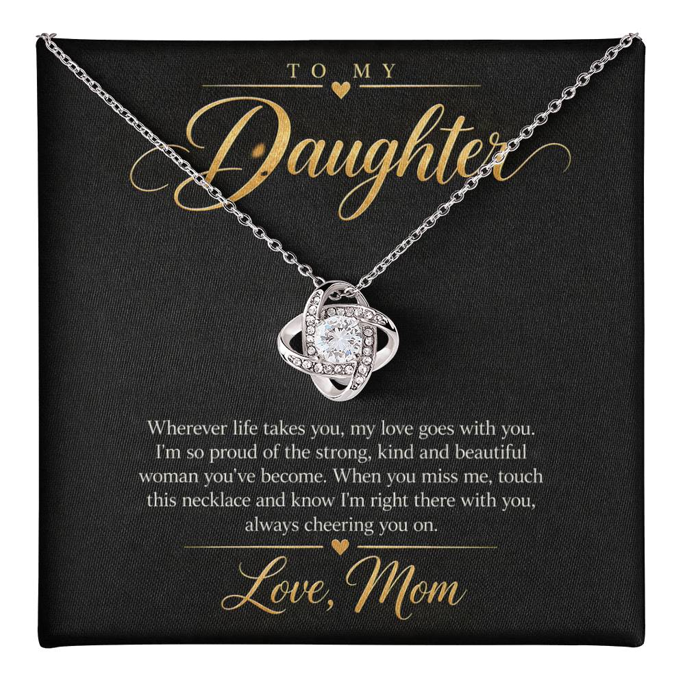 To My Daughter Necklace - Wherever Life Takes You - message card close-up, White Gold Finish