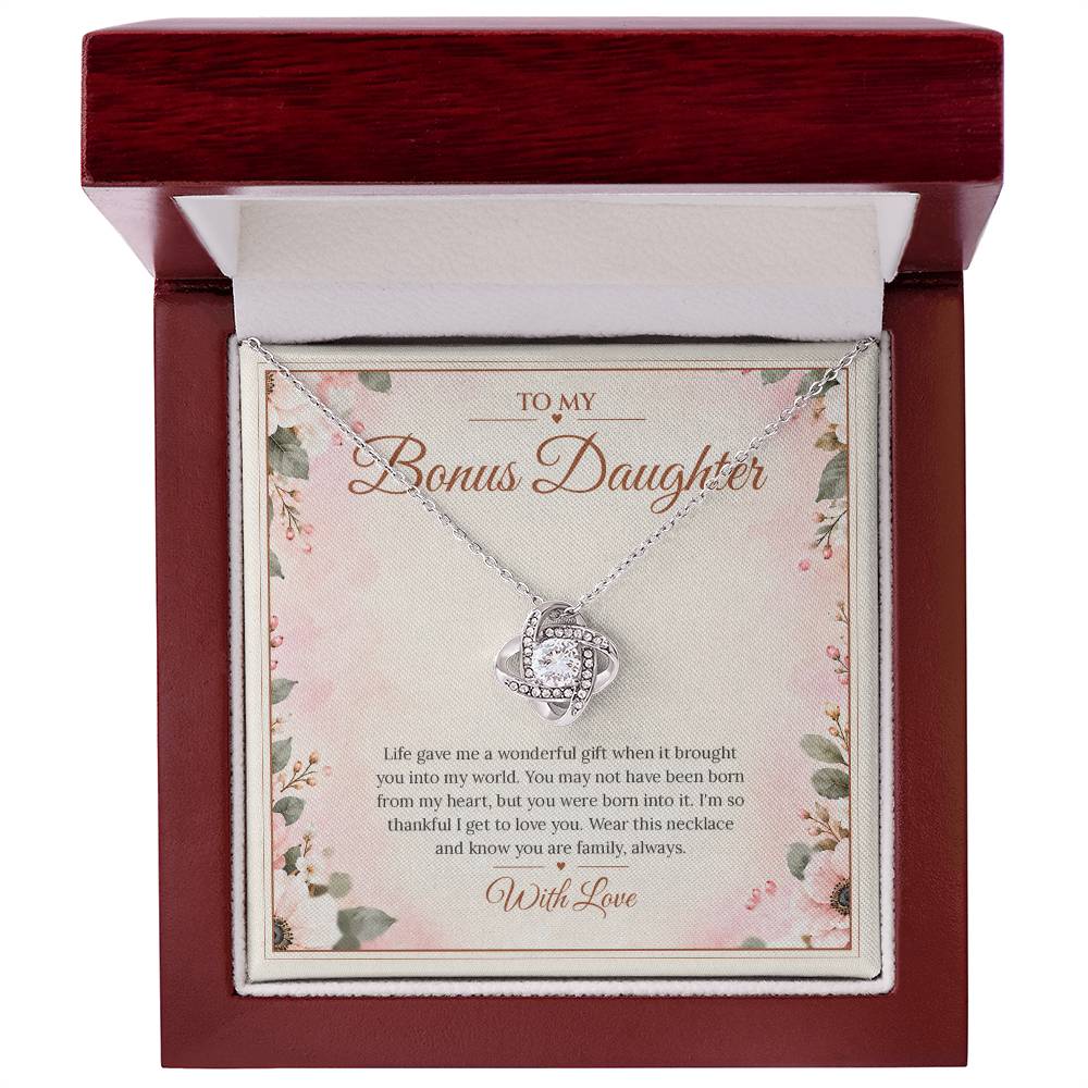 Bonus Daughter Necklace - Born Into My Heart - White Gold Finish / Luxury Box