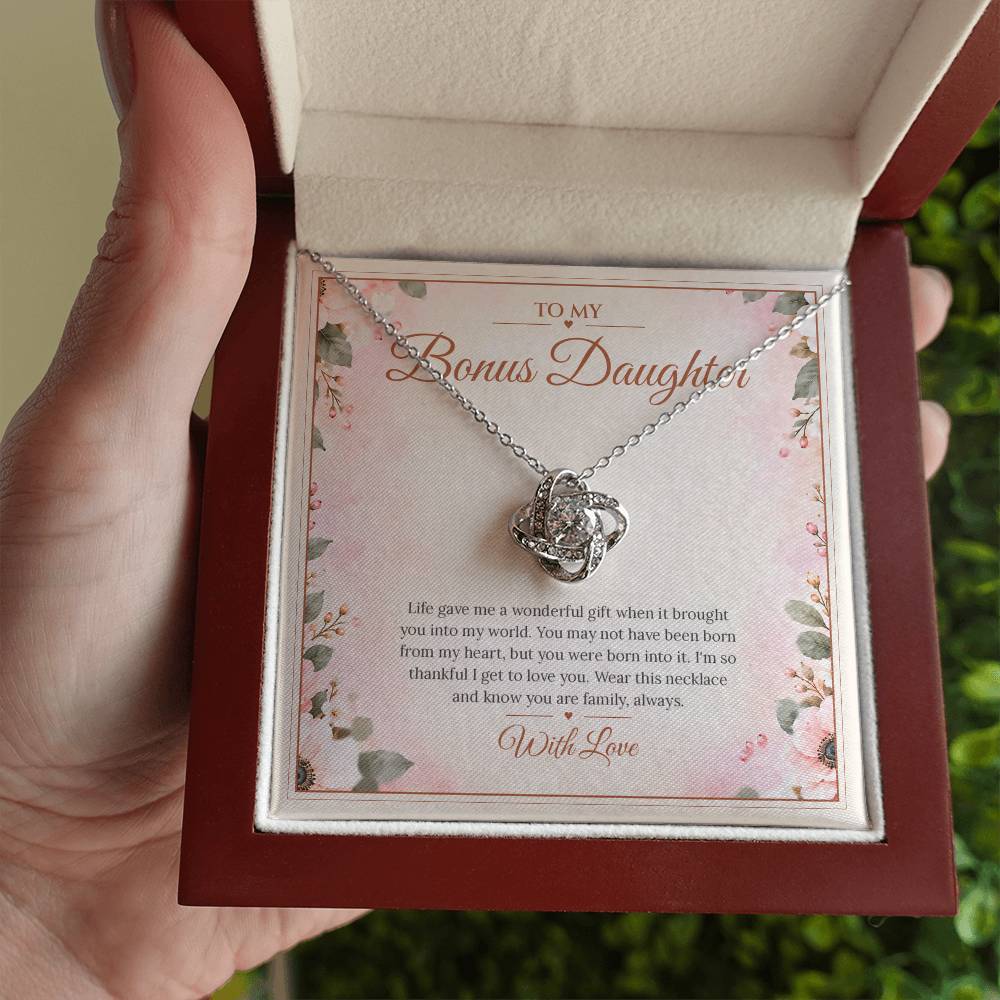 Bonus Daughter Necklace - Born Into My Heart - White Gold Finish / Luxury Box with message card in hand