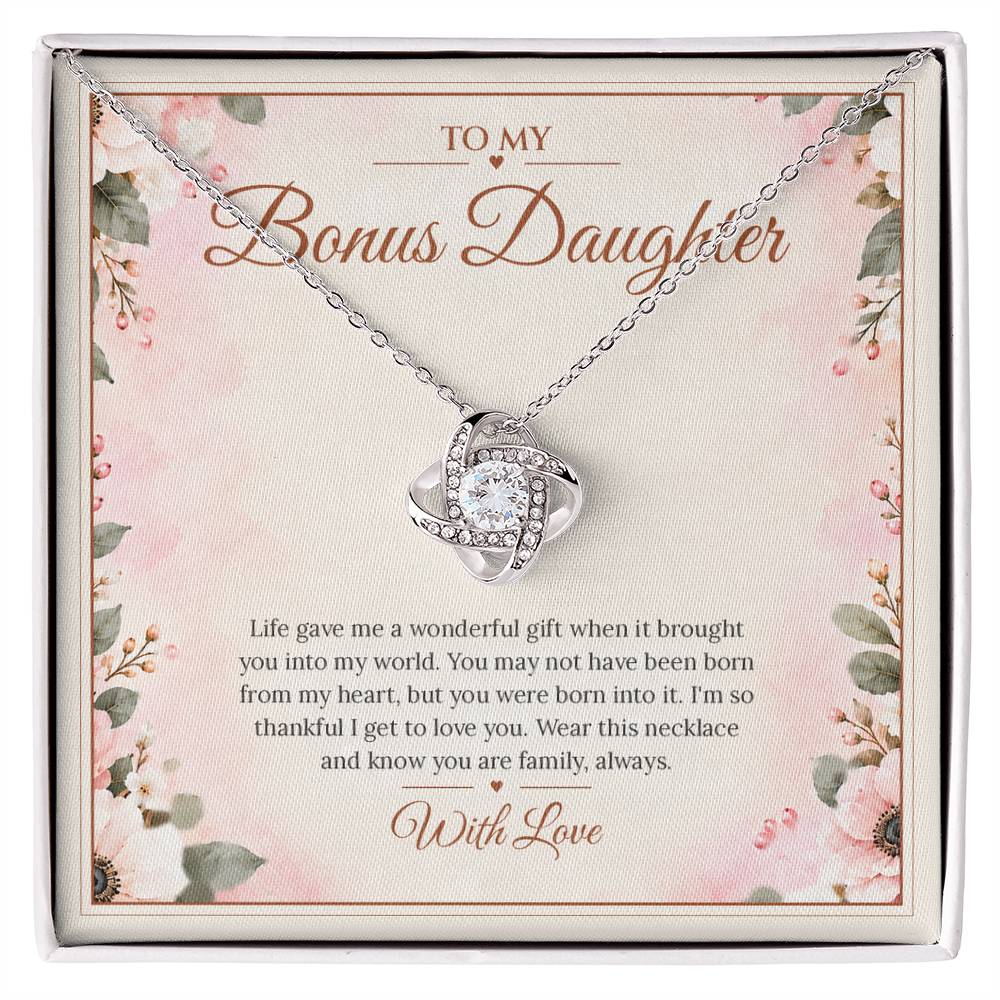 Bonus Daughter Necklace - Born Into My Heart - White Gold Finish / Standard Box