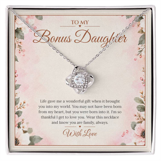 Bonus Daughter Necklace - Born Into My Heart - White Gold Finish / Standard Box