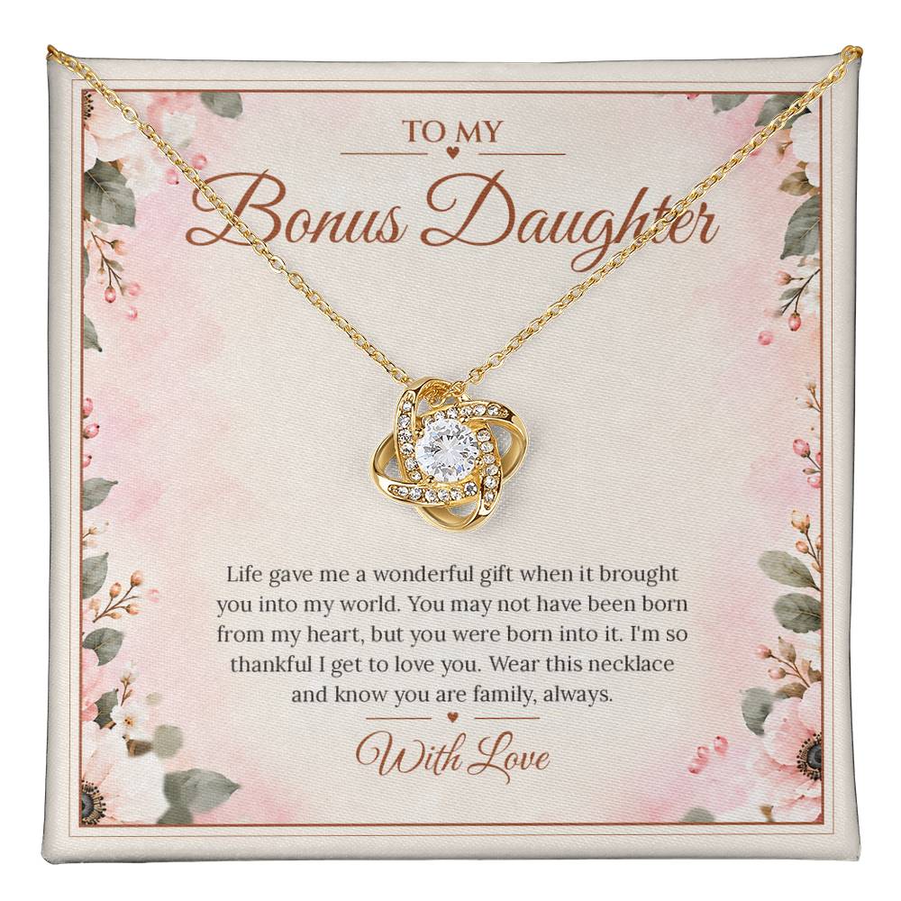 Bonus Daughter Necklace - Born Into My Heart - message card close-up, Yellow Gold Finish