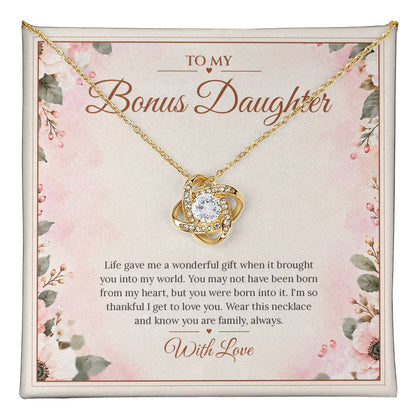 Bonus Daughter Necklace - Born Into My Heart - message card close-up, Yellow Gold Finish