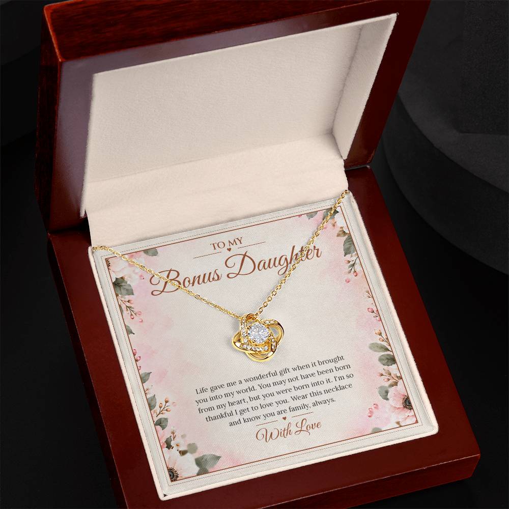 Bonus Daughter Necklace - Born Into My Heart - Yellow Gold Finish / Luxury Box lifestyle