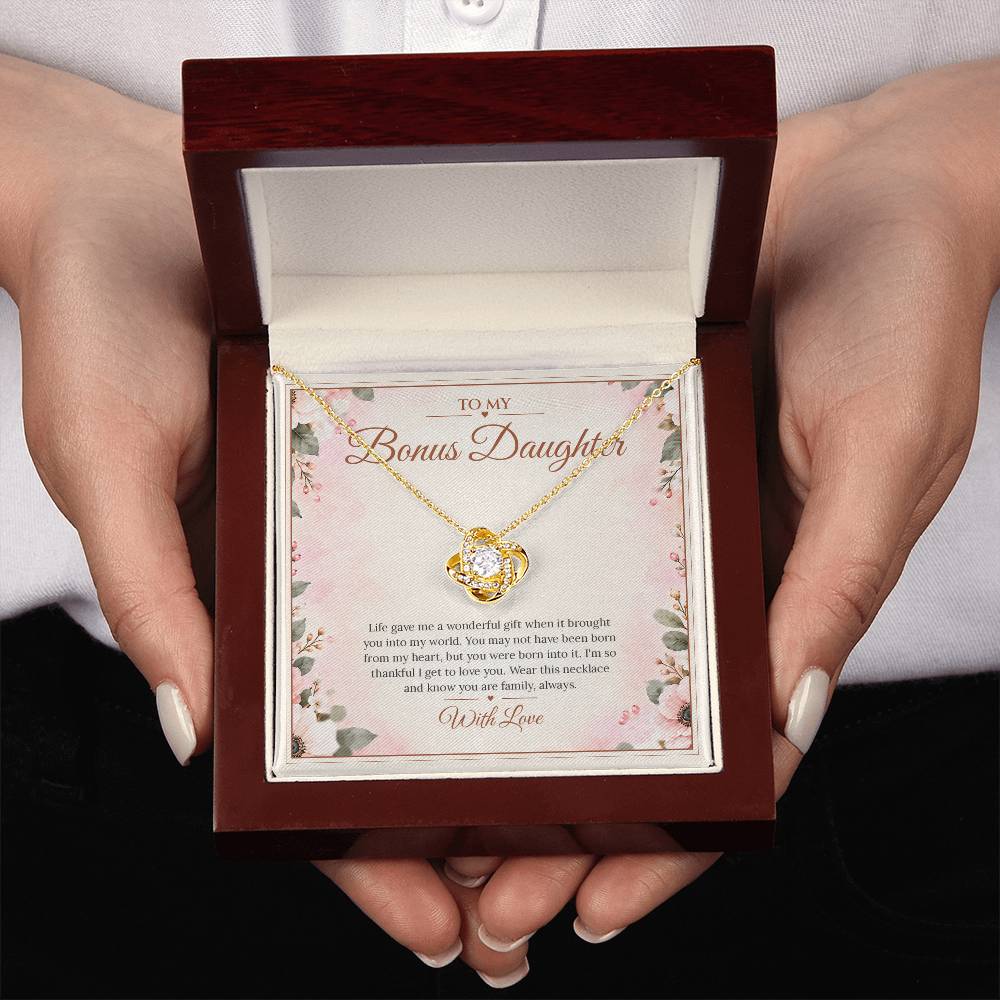 Bonus Daughter Necklace - Born Into My Heart - Yellow Gold Finish / Luxury Box with message card in hand
