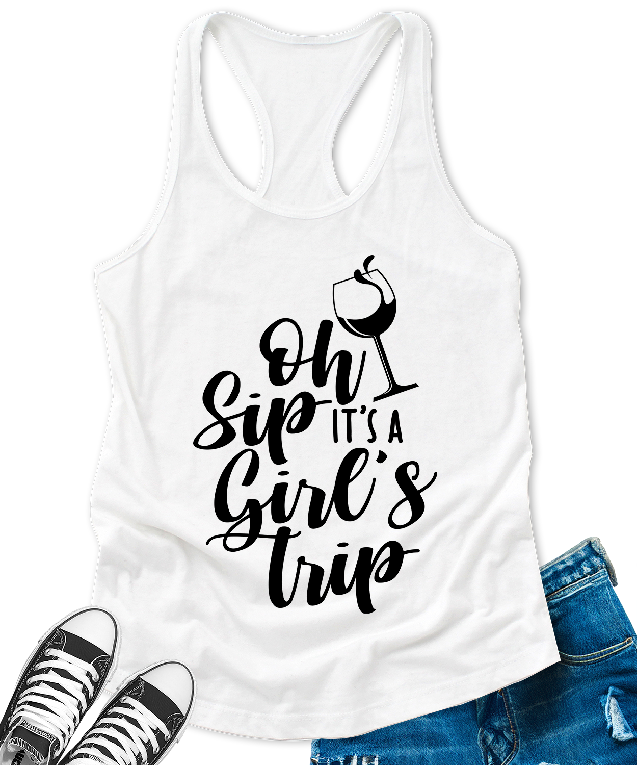 Oh Sip Its A Girls Trip Tank Tops for Women Letter Print Sleeveless Summer Racerback Top