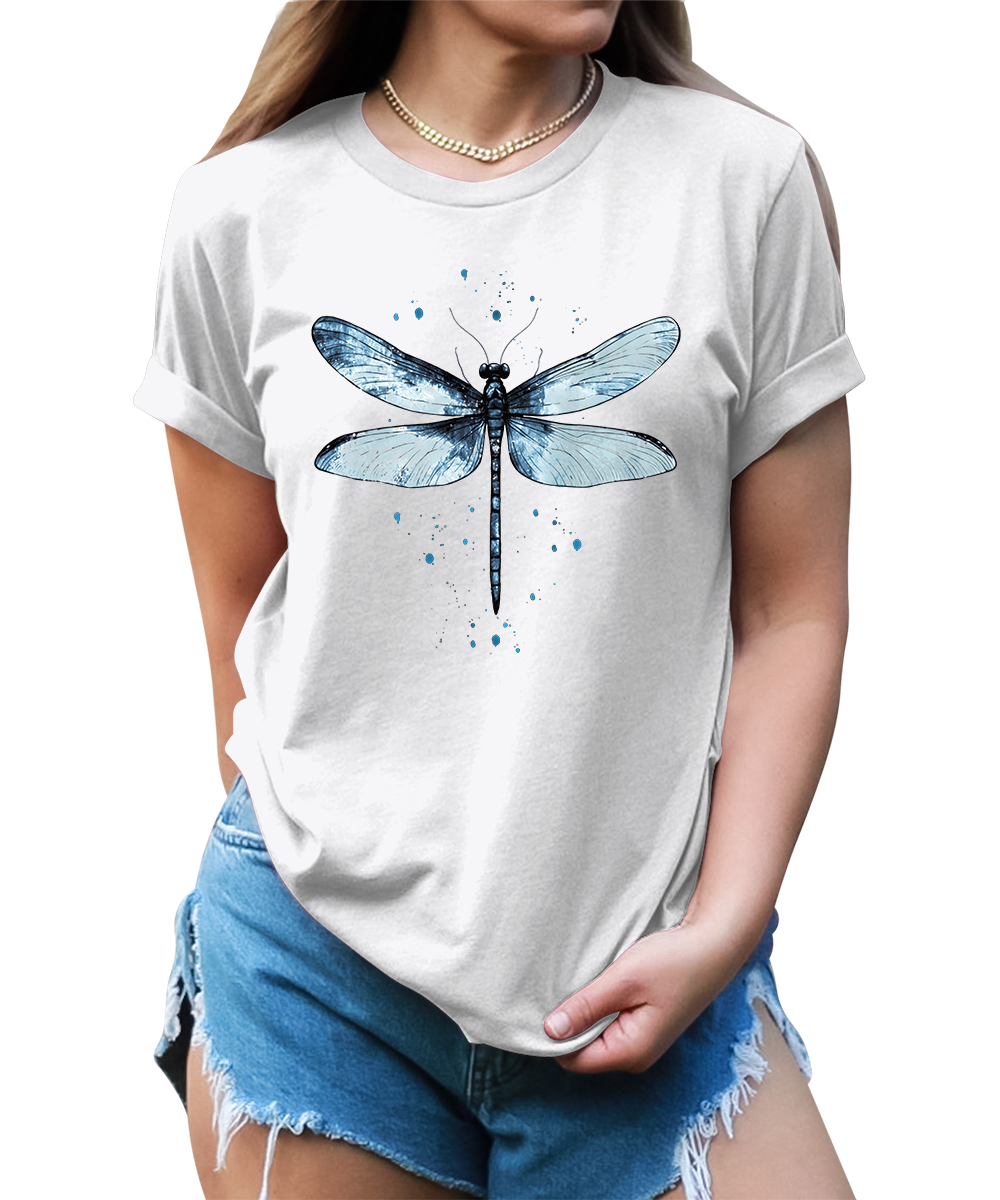 Women's Graphic Tees Casual Summer Vintage Dragonfly Printed Short Sleeve Cute T Shirts Tops