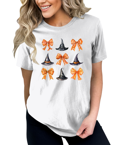 Witch Hat Coquette Halloween Graphic Tees for Women