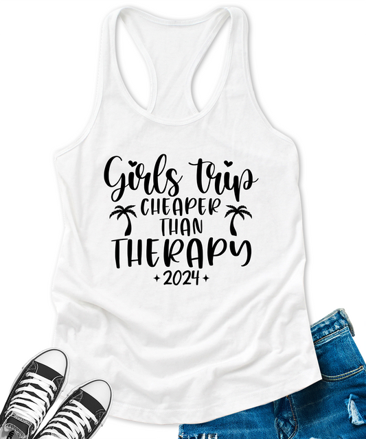 Girls Trip Cheaper Than Therapy 2024 Tank Tops for Women Letter Print Sleeveless Summer Racerback Top
