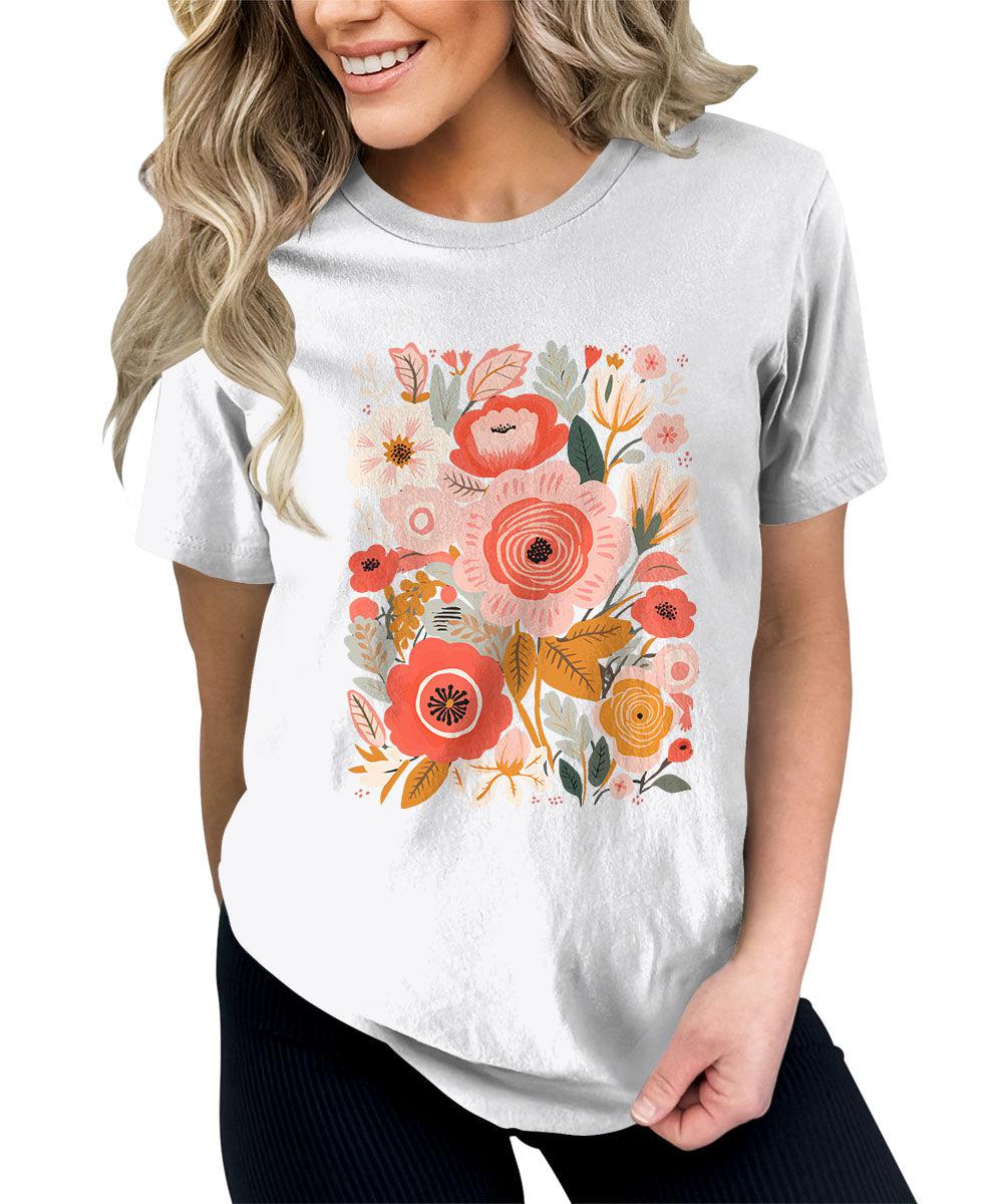 Beautiful Painted Flower  Graphic Tees For Women