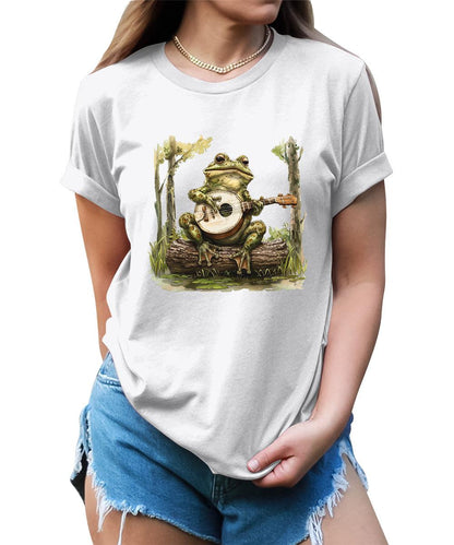 Women's Cottagecore Frog Playing Guitar Graphic Tees